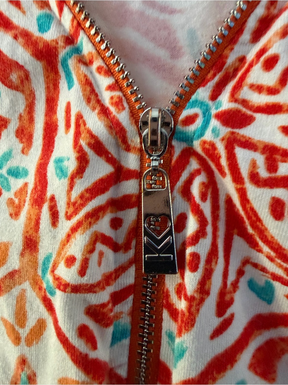 Belle by Kim Gravel Coral, Teal & White Printed V-Neck Tunic - Picture 4 of 5